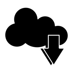 silhouette of cloud storage with download arrow icon over white background. vector illustration
