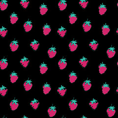 Seamless decorative pattern with strawberries on a black backgro