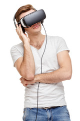 Man with virtual reality goggles