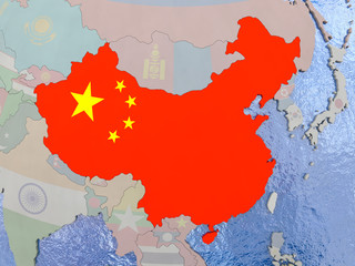 China with flag on globe