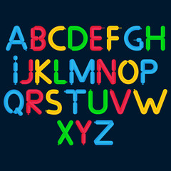 Cartoon bubble font. Colorful letters with glint. Balloon alphabet A through Z