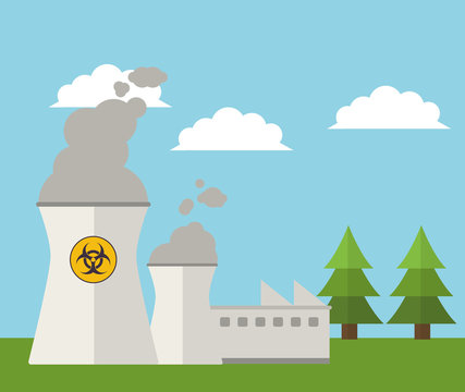 nuclear plant energy power landscape vector illustration eps 10