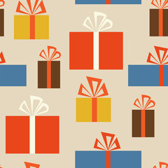 Holiday seamless pattern with gift boxes in different - 129096027
