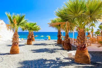 Gordijnen Palms, sea and a beautiful beach near Governors beach, Cyprus. © Dmytro Panchenko