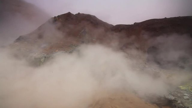 Active fumaroles in the volcano Mutnovsky, Kamchatka,