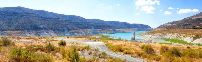 Fototapeta na wymiar Panoramic view of the Kouris Reservoir. Cyprus.