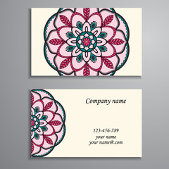 Business Card. Vintage decorative elements. Ornamental floral bu