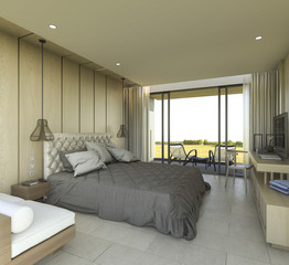 3d rendering nice view bedroom with luxury design