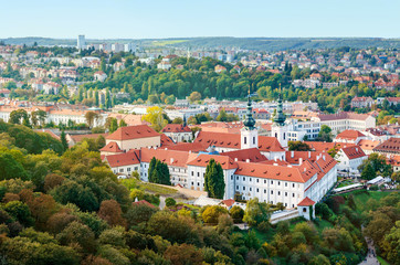 Fototapeta na wymiar View of Strahov Monastery in Prague, Czech Republice. Red roofs