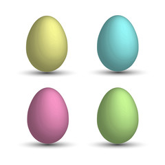 Set a realistic 3D eggs. Yellow egg, pink egg, blue egg, green egg.Easter eggs . Vector