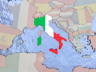 Italy with flag on globe