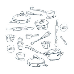 A set of dishes in the style of the sketch