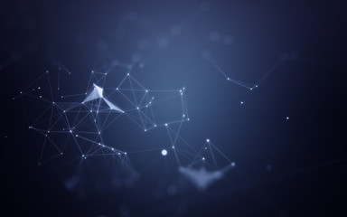 Abstract Polygonal Space Blue Background with Low Poly Connecting Dots and Lines - Connection Structure - Futuristic HUD Background