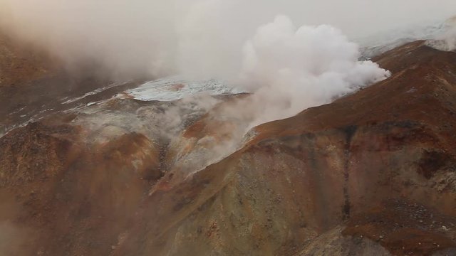 Active fumaroles in the volcano Mutnovsky, Kamchatka,