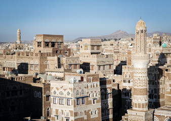 view of central sanaa  city old town skyline in yemen
