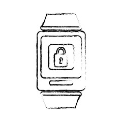 silhouette of smart watch with padlock icon on screen over white background. wearable technology devices design. vector illustration