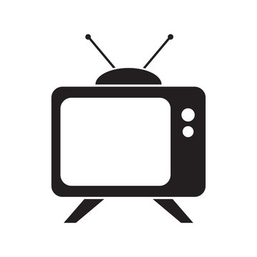 Simple flat retro TV icon, grayscale on white background