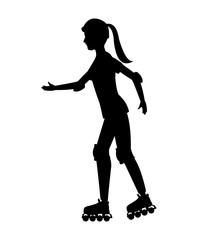Fototapeta na wymiar silhouette girl roller skate helmet walking vector illustration eps 10