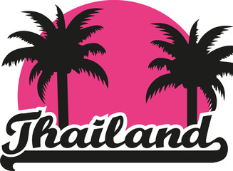 Fototapeta na wymiar Thailand with pink sun and palms