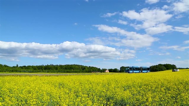 Typical bus for commuting on a scenic road outside of Stockholm, Sweden