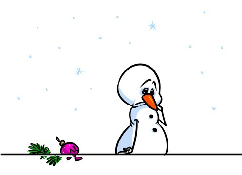 Christmas snowman character sorrow cartoon illustration isolated image