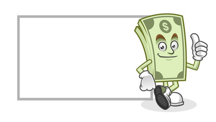 Blank paper thumb up Dollar bill mascot, Money character, Dollar cartoon
