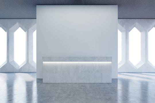 Reception counter, corridor, with a diamond window