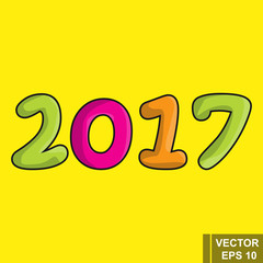 New Year. 2017. Cartoon figures isolated on a yellow background. Celebration. The calendar.