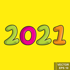 New Year. 2021 Cartoon figures isolated on a yellow background. Celebration. The calendar.