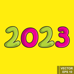 New Year. 2023. Cartoon figures isolated on a yellow background. Celebration. The calendar.