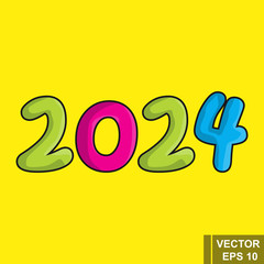 New Year. 2024 Cartoon figures isolated on a yellow background. Celebration. The calendar.