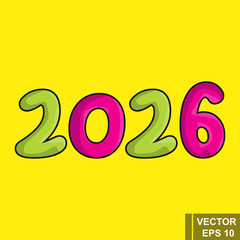 New Year. 2026. Cartoon figures isolated on a yellow background. Celebration. The calendar.