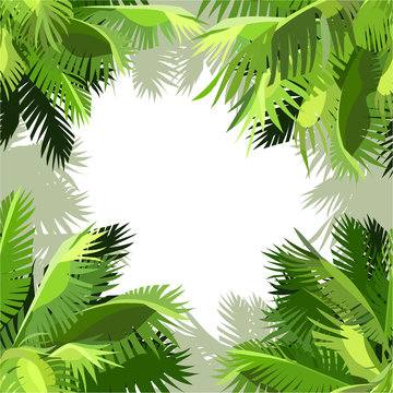 painted background of green palm leaves in the corners