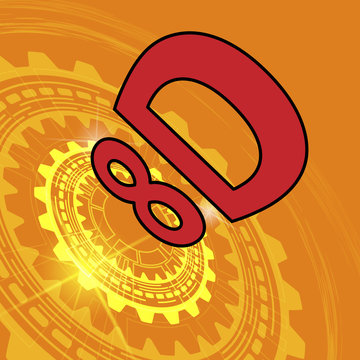 Orange industrial background with gear and red title 8D