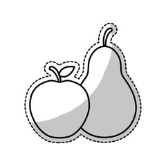 sticker of pear fruit with tape measure icon over white background. healthy food design. vector illustration