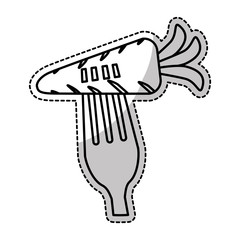 sticker of fork with carrot vegetable icon over white background. healthy food design. vector illustration