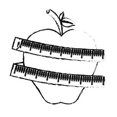 apple fruit with tape measure icon over white background. healthy food design. vector illustration