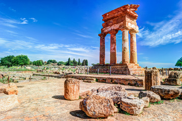 Agrigento, Sicily. Temple of Castor and Pollux one of the greeks temple of Italy, Magna Graecia. The ruins are the symbol of Agrigento city.