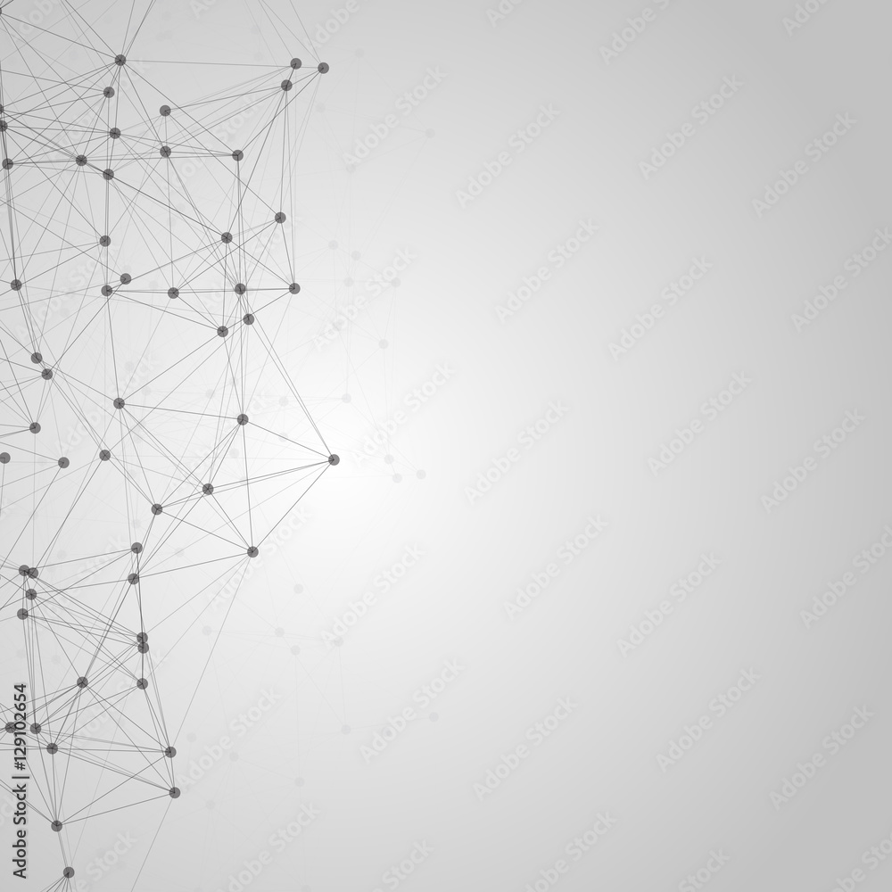 Aufkleber black and white abstract polygonal space | grey background with black connecting dots and lines | fu