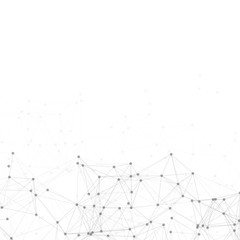 Black and White Abstract Polygonal Space | White Background with Black Connecting Dots and Lines | Futuristic Vector Illustration