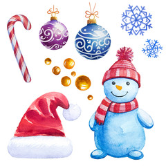 Christmas watercolor illustration set. - 129102672