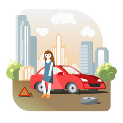  The accident, burst tire at the car, the girl and red car