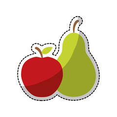 red apple and green pear fruits icon over white background. healthy food design. vector illustration