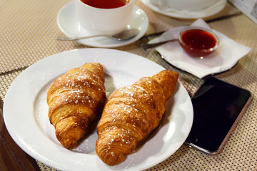 Europeans breakfast, business lunch, french breakfast, croissant