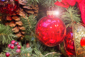 red Christmas ball composition, new year