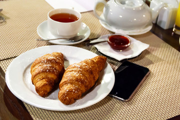 Europeans breakfast, business lunch, french breakfast, croissant