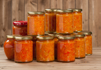 Homemade Preserve With Sweet And Hot Peppers, Tomatoes, Garlic,