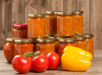 Homemade Preserve With Sweet And Hot Peppers, Tomatoes, Garlic,