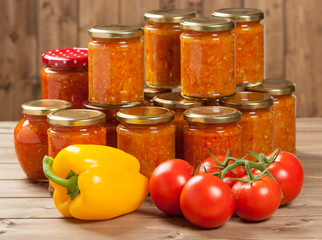 Homemade Preserve With Sweet And Hot Peppers, Tomatoes, Garlic,