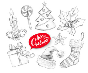 Hand drawn collection of Christmas objects